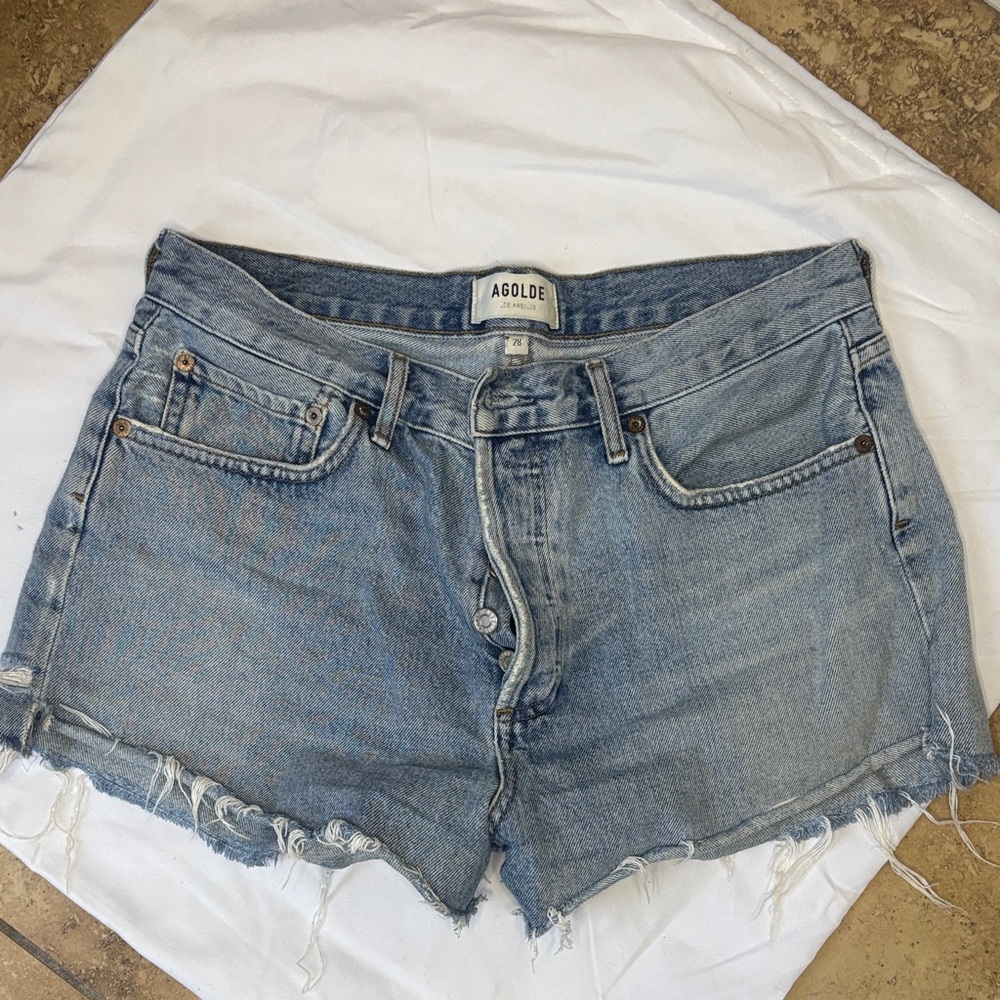 Agolde Denim Cutoff Shorts in Light Blue